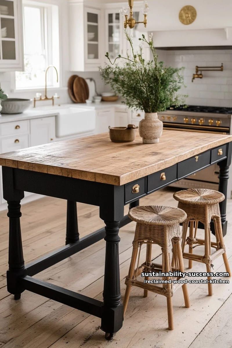 an antique factory workbench as the kitchen island 1