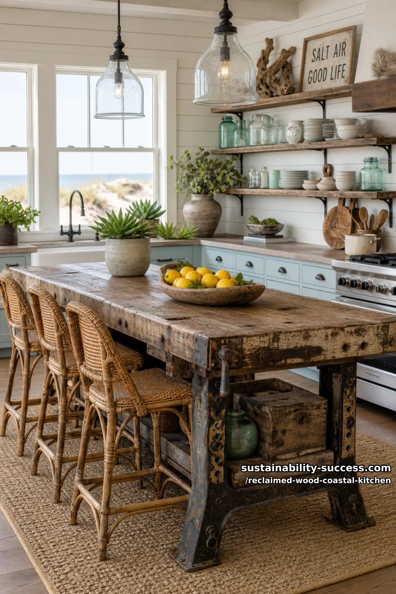 an antique factory workbench as the kitchen island 1