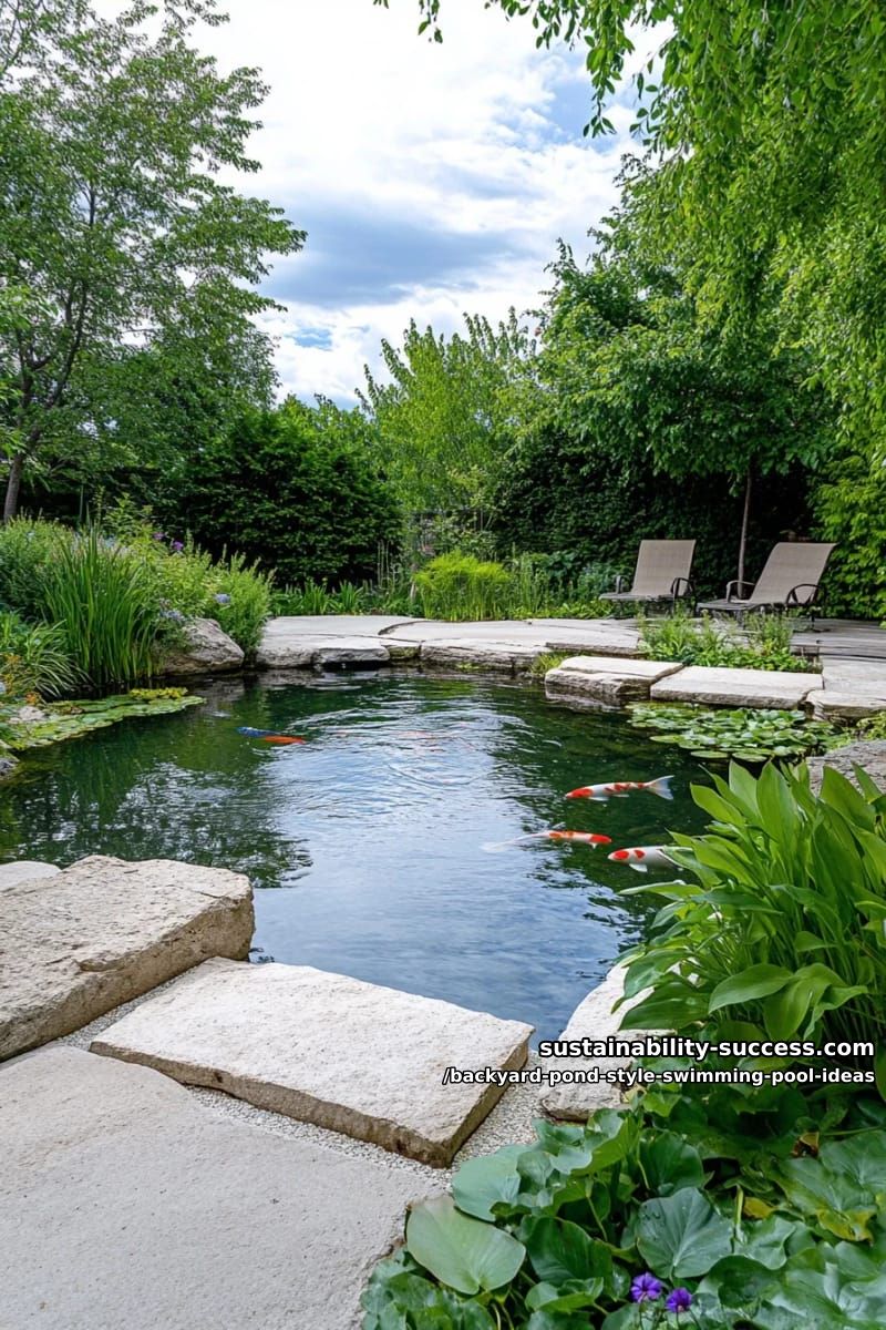 backyard pond-style swimming pool with meandering koi fish 1