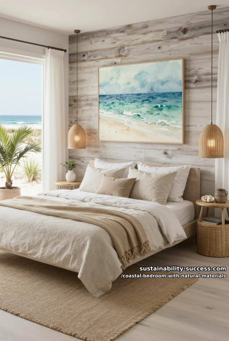 bleached wood accent wall with ocean-inspired watercolor artwork 1