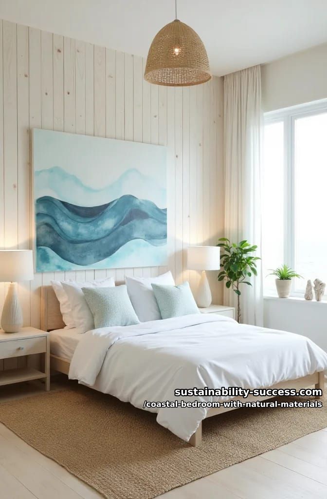 bleached wood accent wall with ocean-inspired watercolor artwork 15