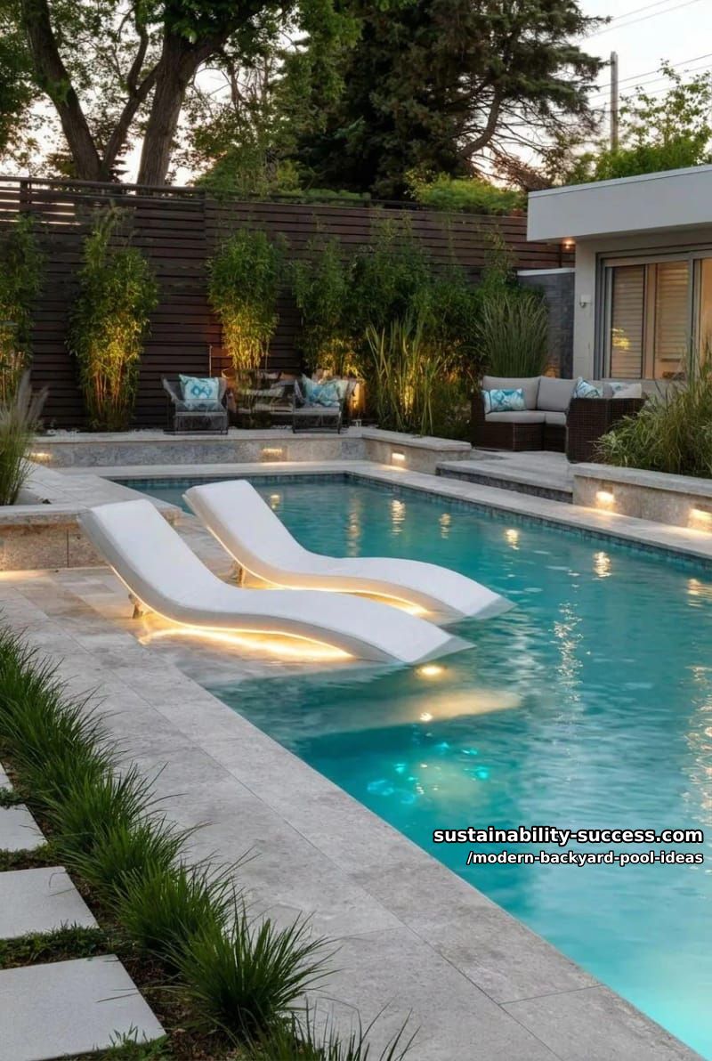 built-in submerged chaise loungers with glowing underlighting 1