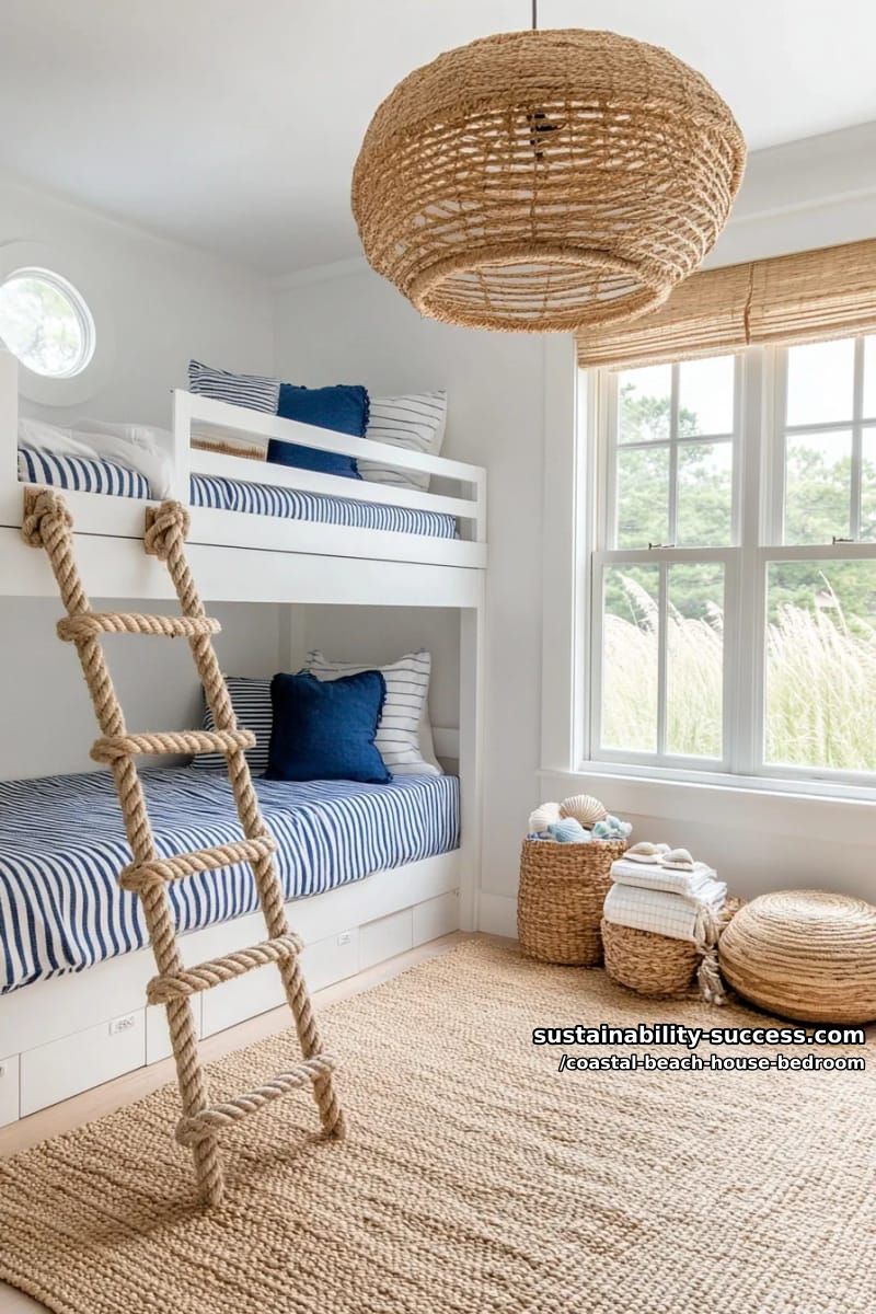 bunk beds with round porthole windows and rope ladders 1