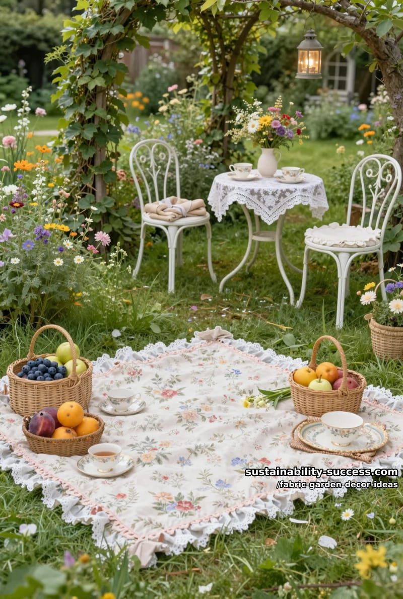 cottagecore-inspired picnic blankets with ruffled fabric edging 1