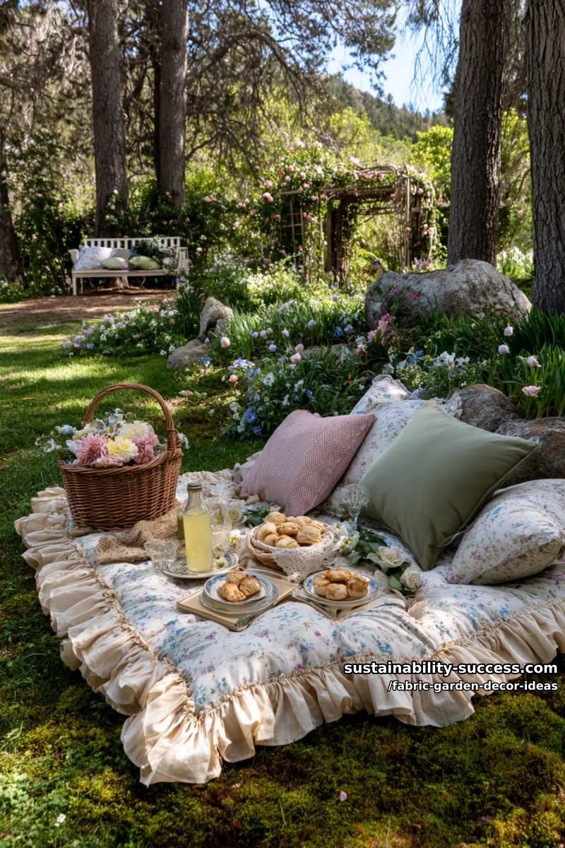 cottagecore-inspired picnic blankets with ruffled fabric edging 1