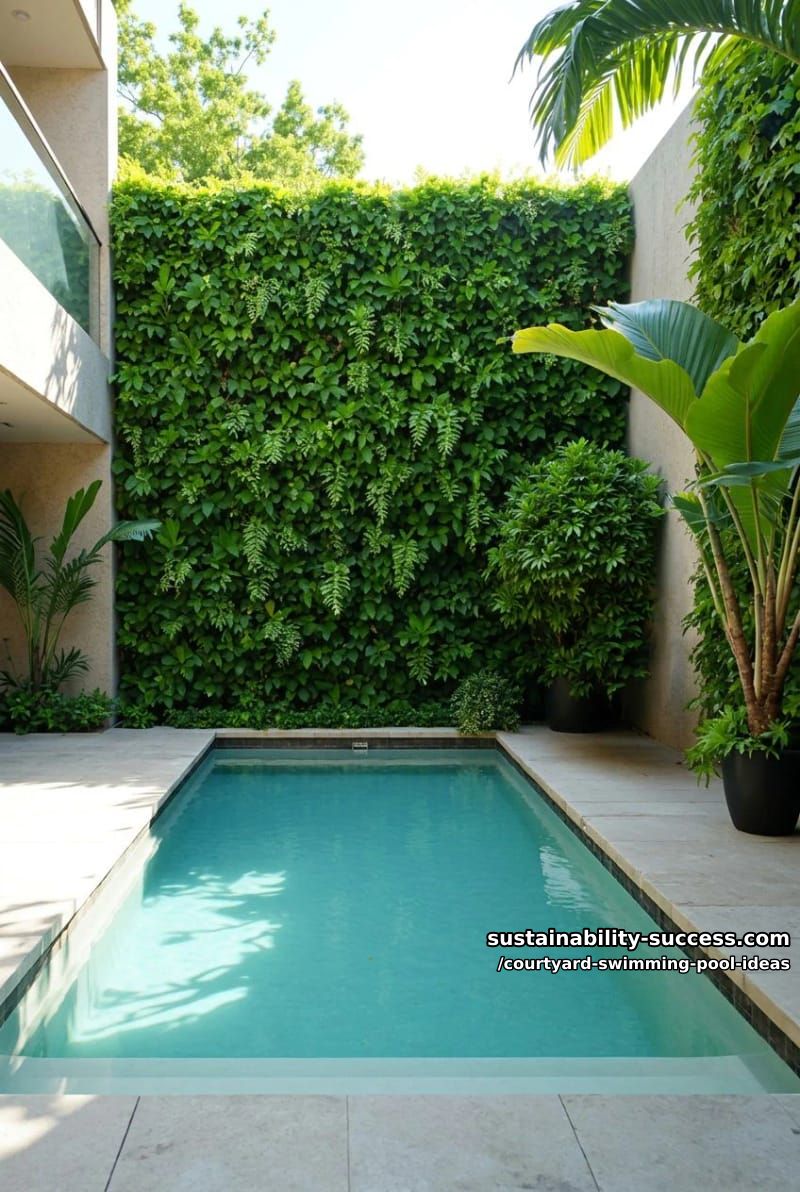 courtyard swimming pool flanked by a living wall 1