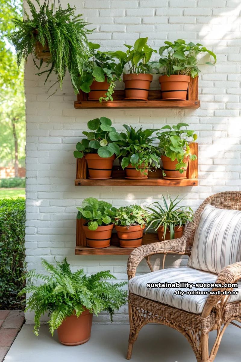 create a living wall with layered vertical planters and trailing greenery. 1