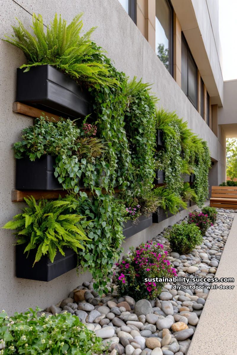 create a living wall with layered vertical planters and trailing greenery. 1