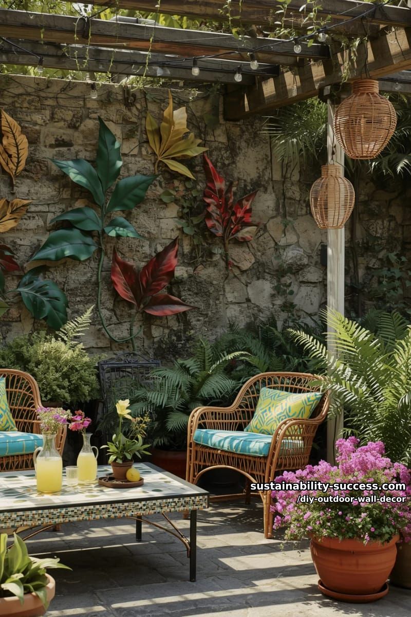 display large painted leaves as sculptural botanical wall decor. 1