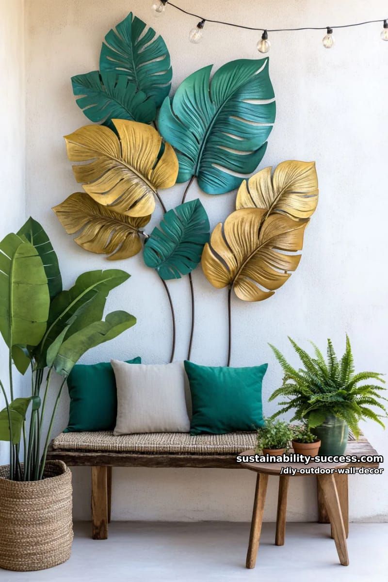 display large painted leaves as sculptural botanical wall decor. 1