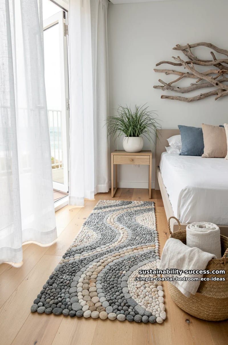 15 Coastal Decor for a Simple Eco-Friendly Bedroom 15 diy pebble mat by the window for tactile natural coastal feel 1