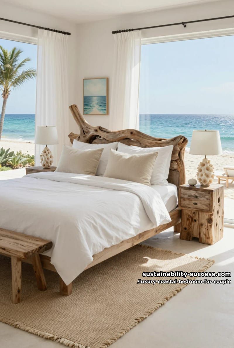 driftwood statement headboard paired with plush sand-toned throw pillows 1