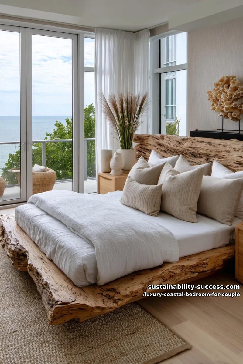 driftwood statement headboard paired with plush sand-toned throw pillows 1