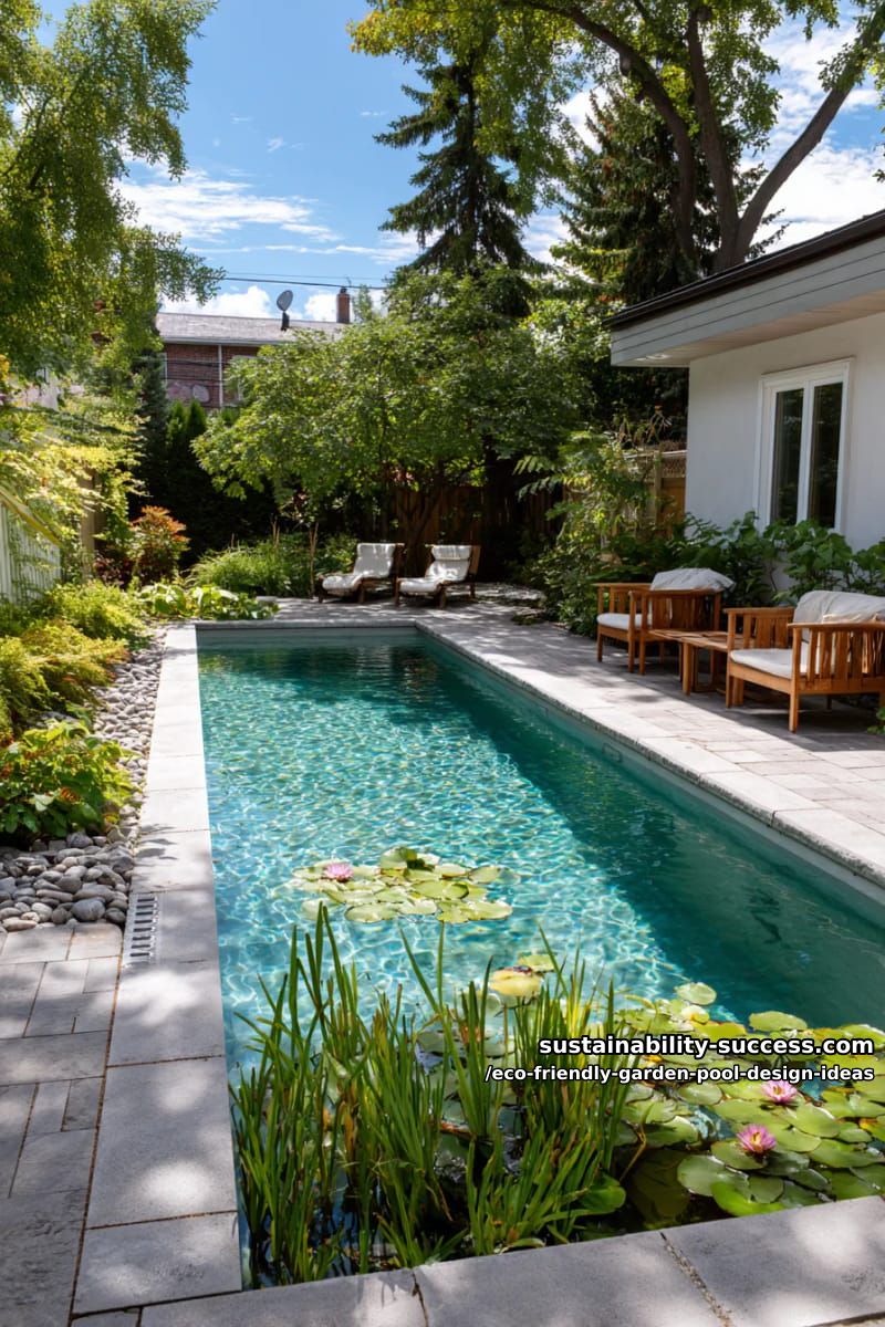eco-friendly rectangular swimming pool with submerged aquatic plants for natural filtration and habitat 1