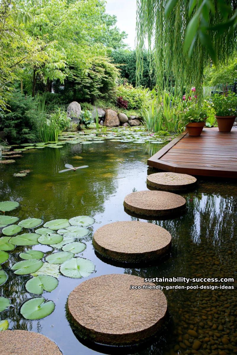 floating stepping stones across a mini eco lagoon 1