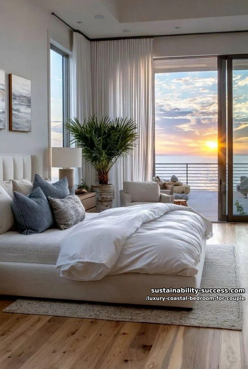 floor-to-ceiling sheer curtains framing a private sunset balcony view 1