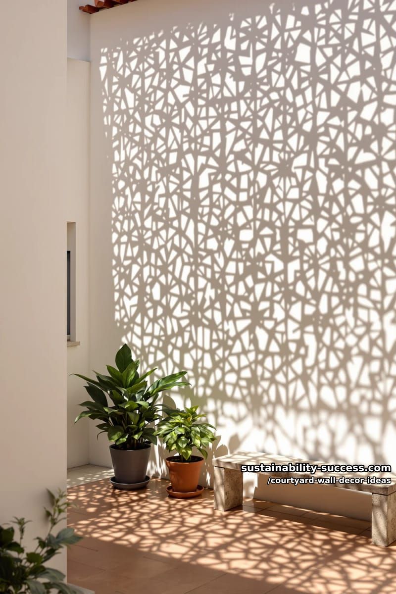 geometric lattice screen casting dramatic shadow patterns on courtyard walls 1