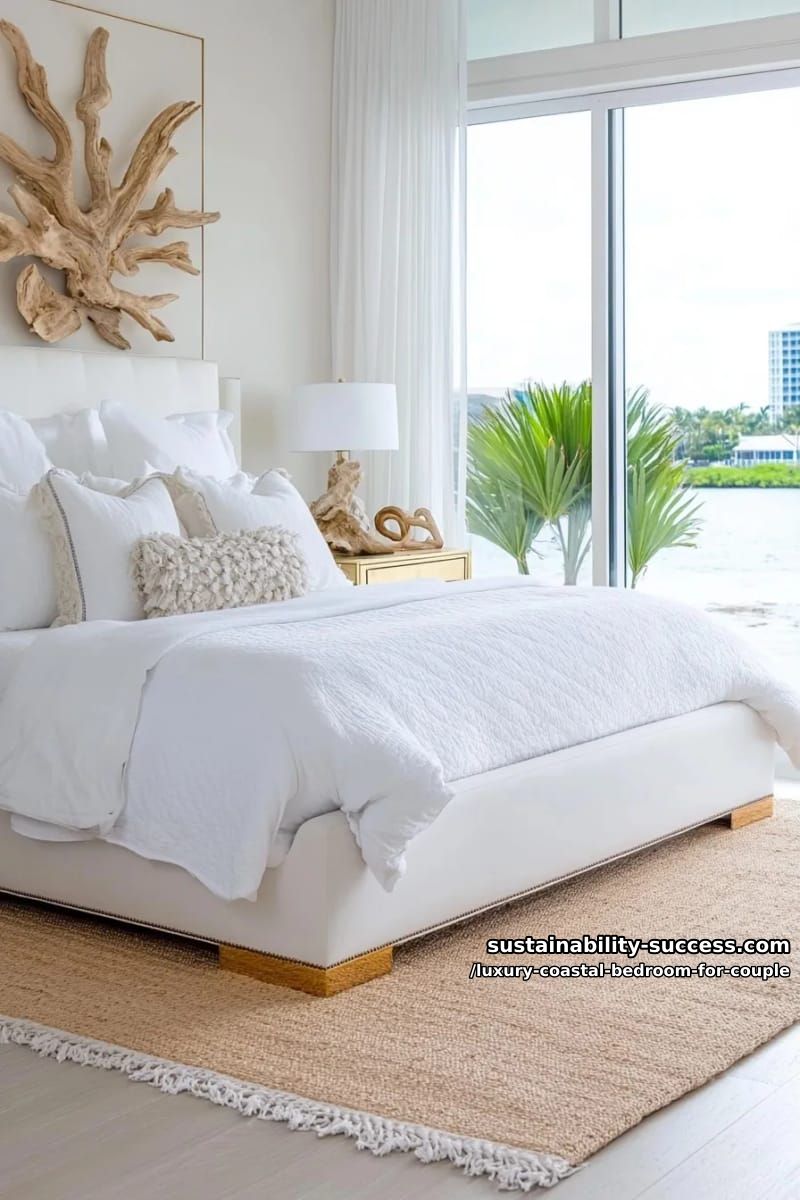 gold-accented bedside tables with shell-shaped lamps and soft white lighting 1