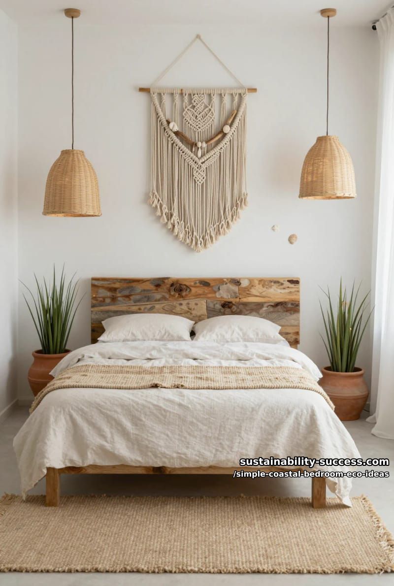 15 Coastal Decor for a Simple Eco-Friendly Bedroom 17 handmade macramé wall hanging in sandy tones for subtle boho touch 1