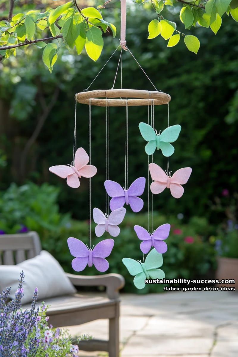 hanging butterfly mobile made from sheer organza and embroidery hoops 1