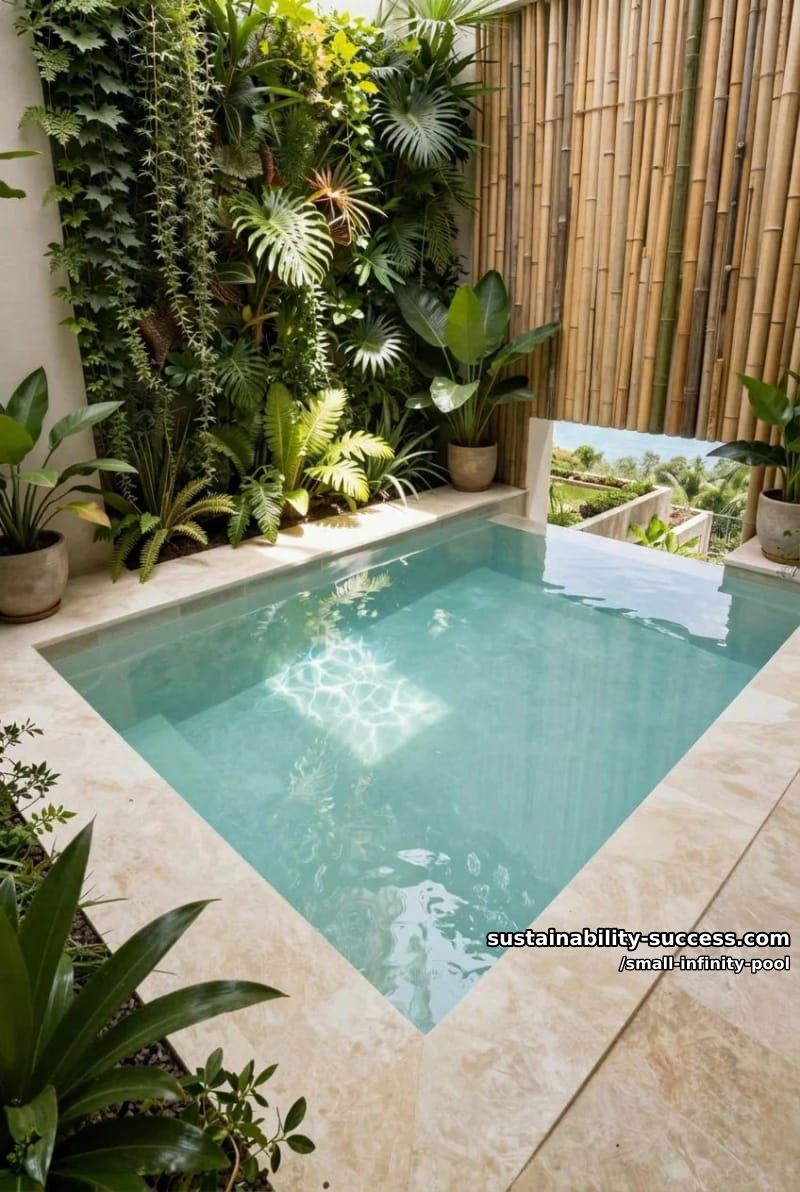 hidden courtyard pool with living green wall and bamboo privacy screens 1