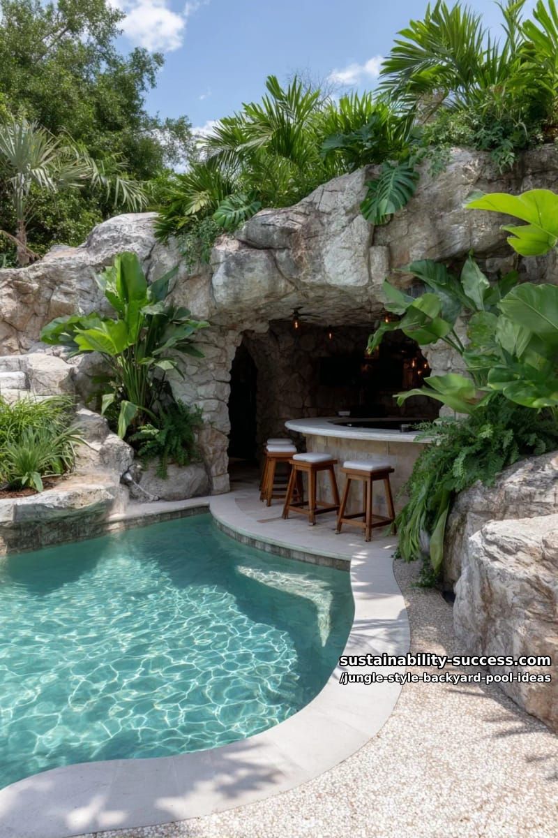hidden grotto pool bar with tropical plant overhang 1
