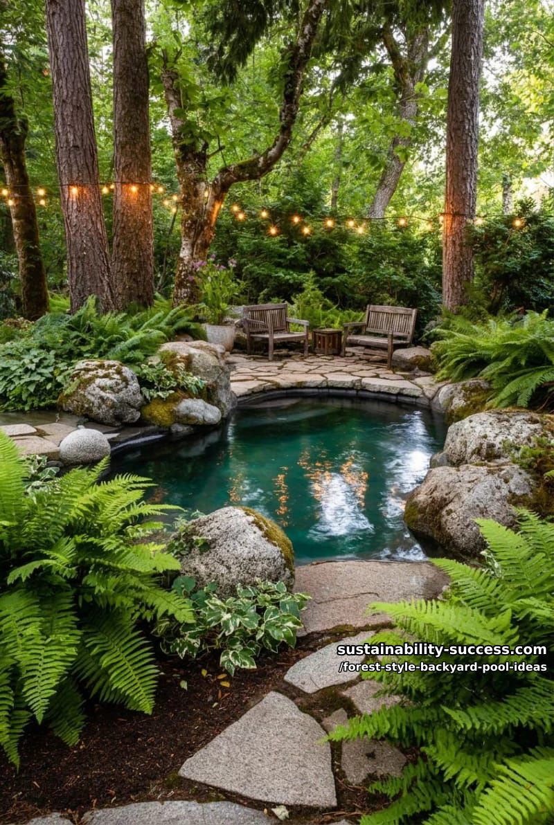 hidden hot spring spa with fern-lined stone paths and twinkle lights 1