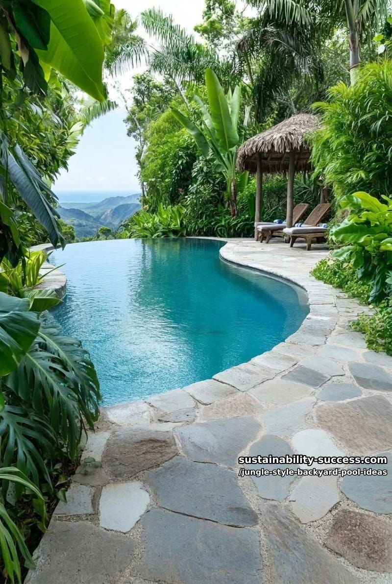 infinity pool overlooking wild, overgrown garden beds 1