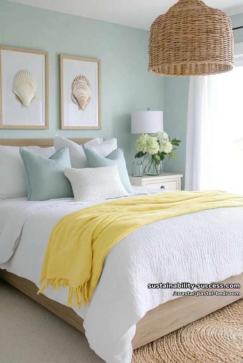 layered throws in pastel coral, aqua, and lemon on a linen bed 1