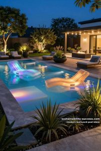 led-lit floating loungers for dramatic nighttime poolside ambiance 4