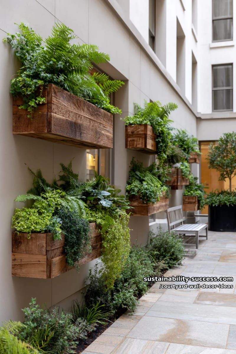 living green wall in staggered wooden boxes for a lush vertical garden 1