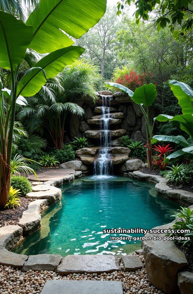 lush grotto-inspired pool with cascading waterfall and tropical foliage 1