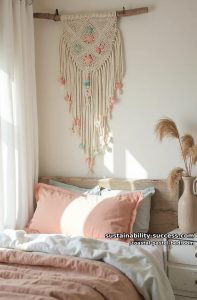 macramé wall hanging with pastel beach glass beads and hanging starfish 7