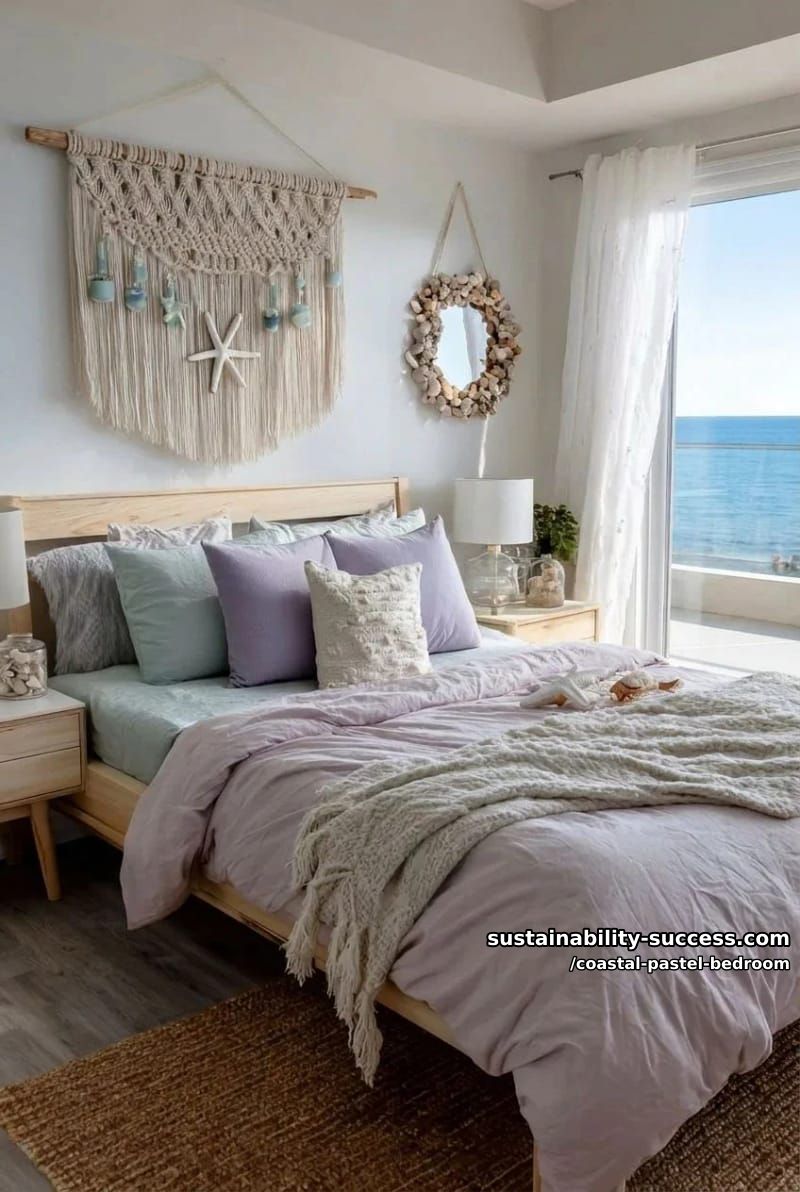 macramé wall hanging with pastel beach glass beads and hanging starfish 1