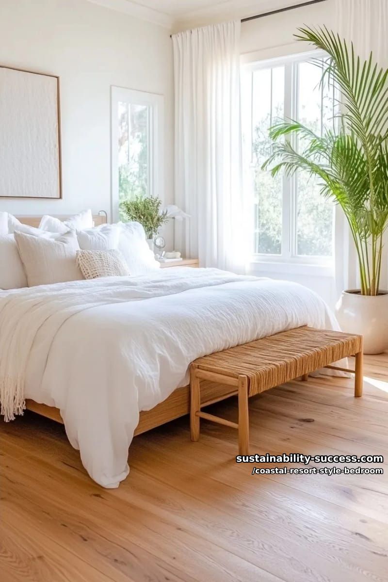 minimalist coastal look: clean lines, light oak, and a single palm tree. 1