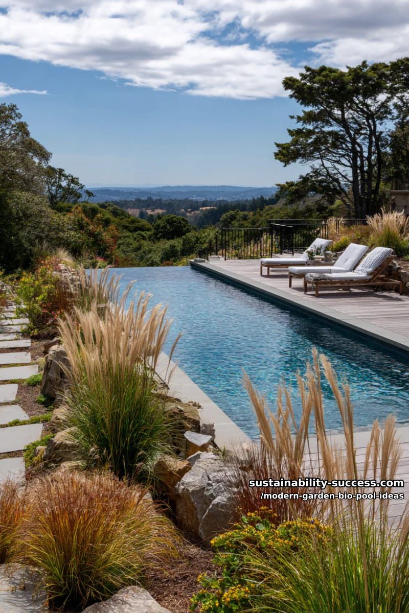 modern infinity-edge bio pool surrounded by wild native grasses 1