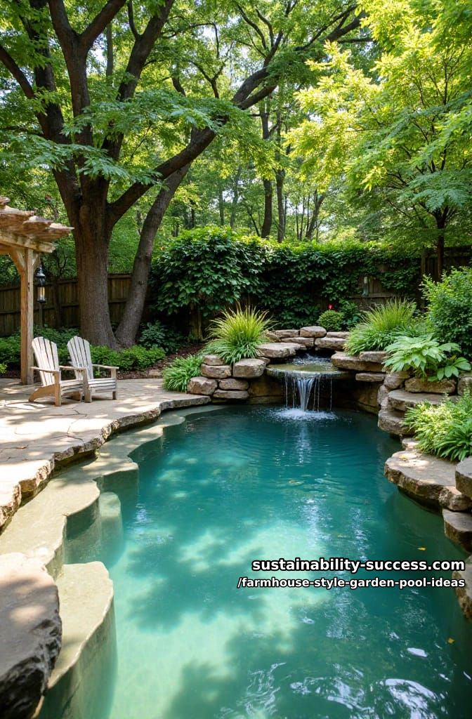 natural rock-edged swimming pool with waterfall feature and ferns 1