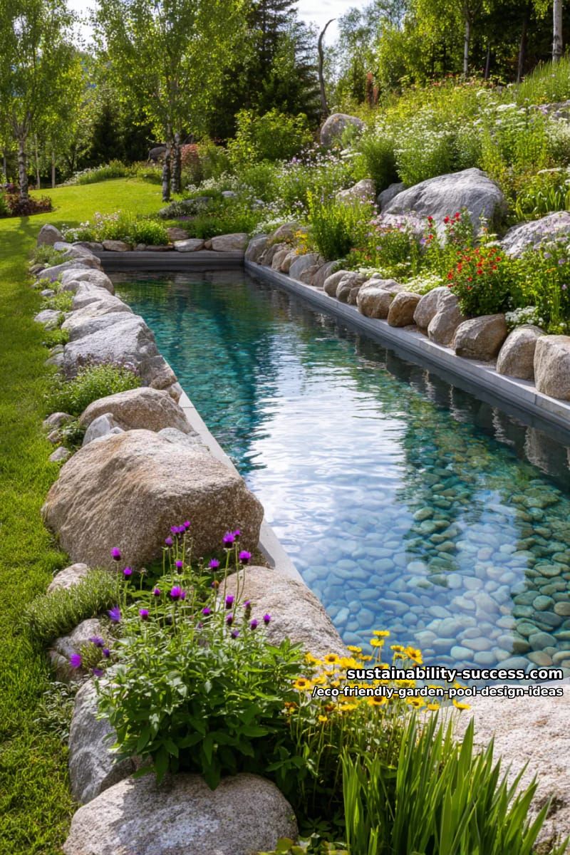natural stone border pool surrounded by wildflower meadows 1