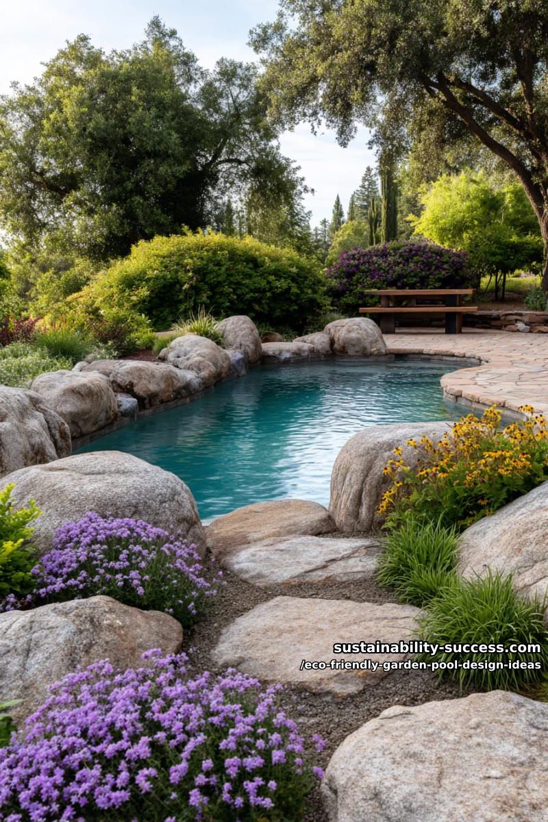 natural stone-edged swimming pool blending into native wildflower landscaping 1