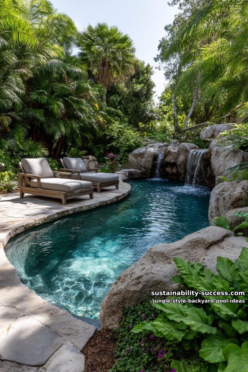 natural stone waterfall cascading into lush greenery pool 1