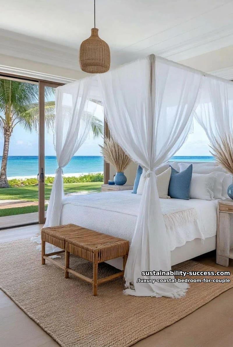 oceanfront master suite with panoramic windows and breezy linen canopy bed 1