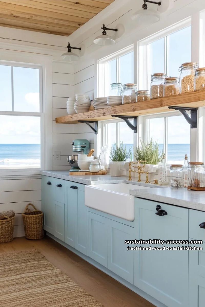 open shelving from reclaimed barn pine on iron pipe brackets 1