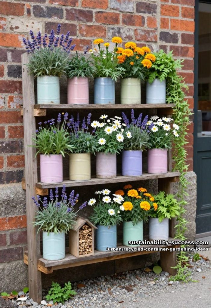 pallet-mounted upcycled tin can pollinator haven 17