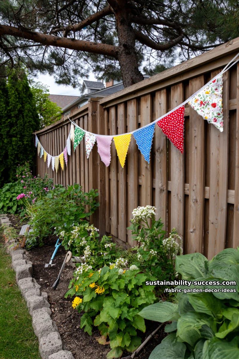 patchwork pennant flags strung along fences for a burst of color 1