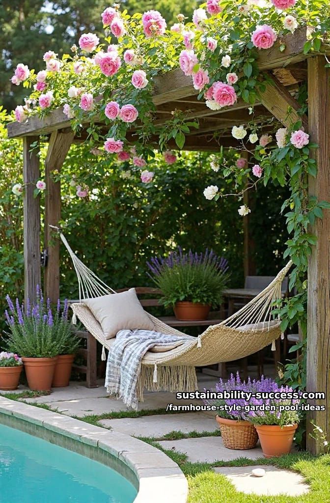 pergola-covered poolside hammock zone with climbing roses overhead 1