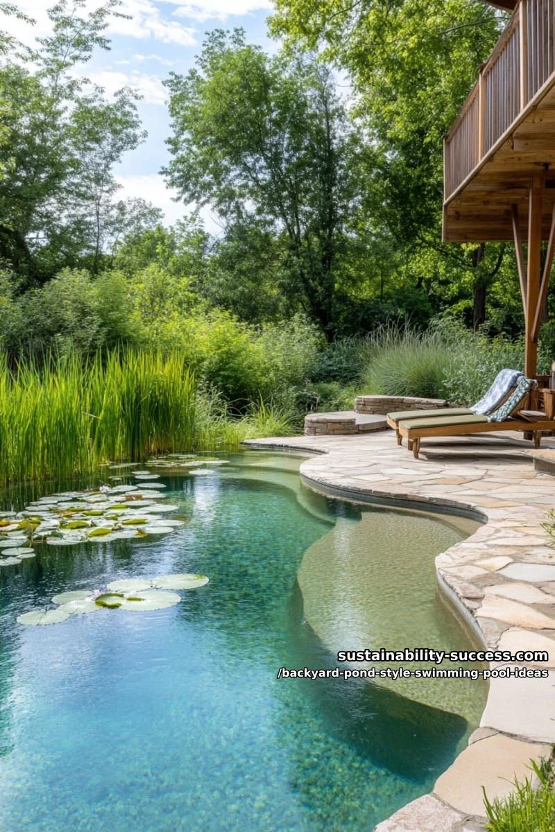 pond-style swimming pool surrounded by tall ornamental grasses and reeds 1