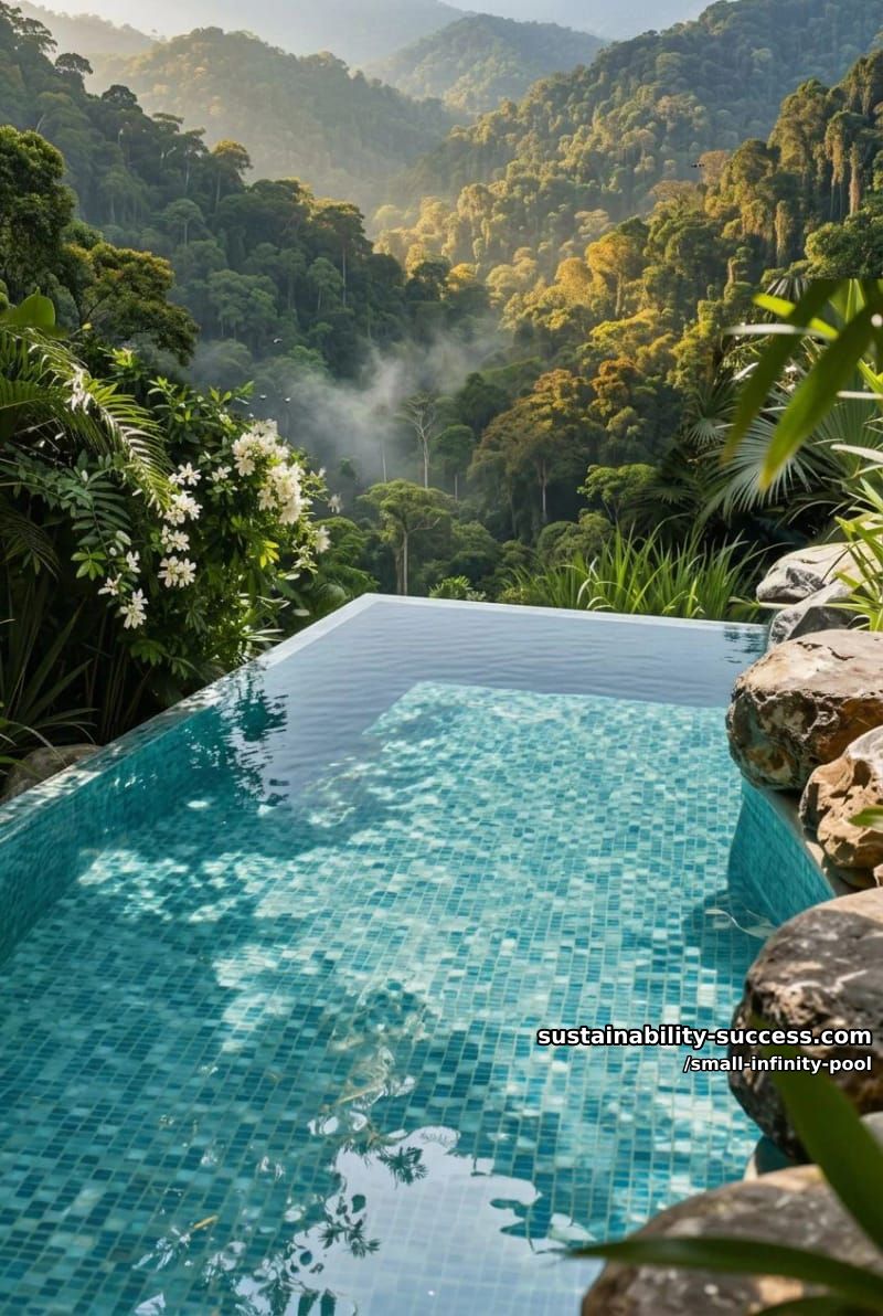 pool with mosaic-tiled interior and natural rock accents among garden plants 1