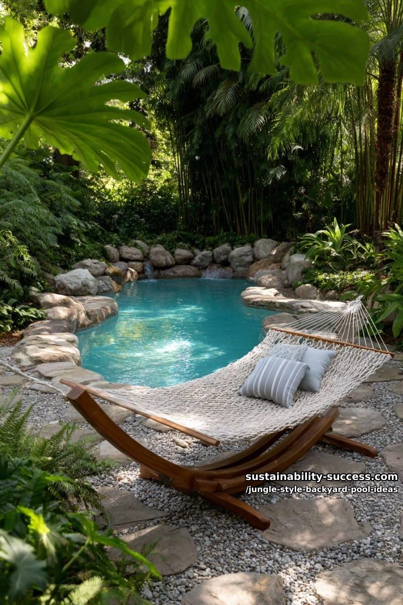 poolside hammock nook shaded by giant elephant ear plants 1
