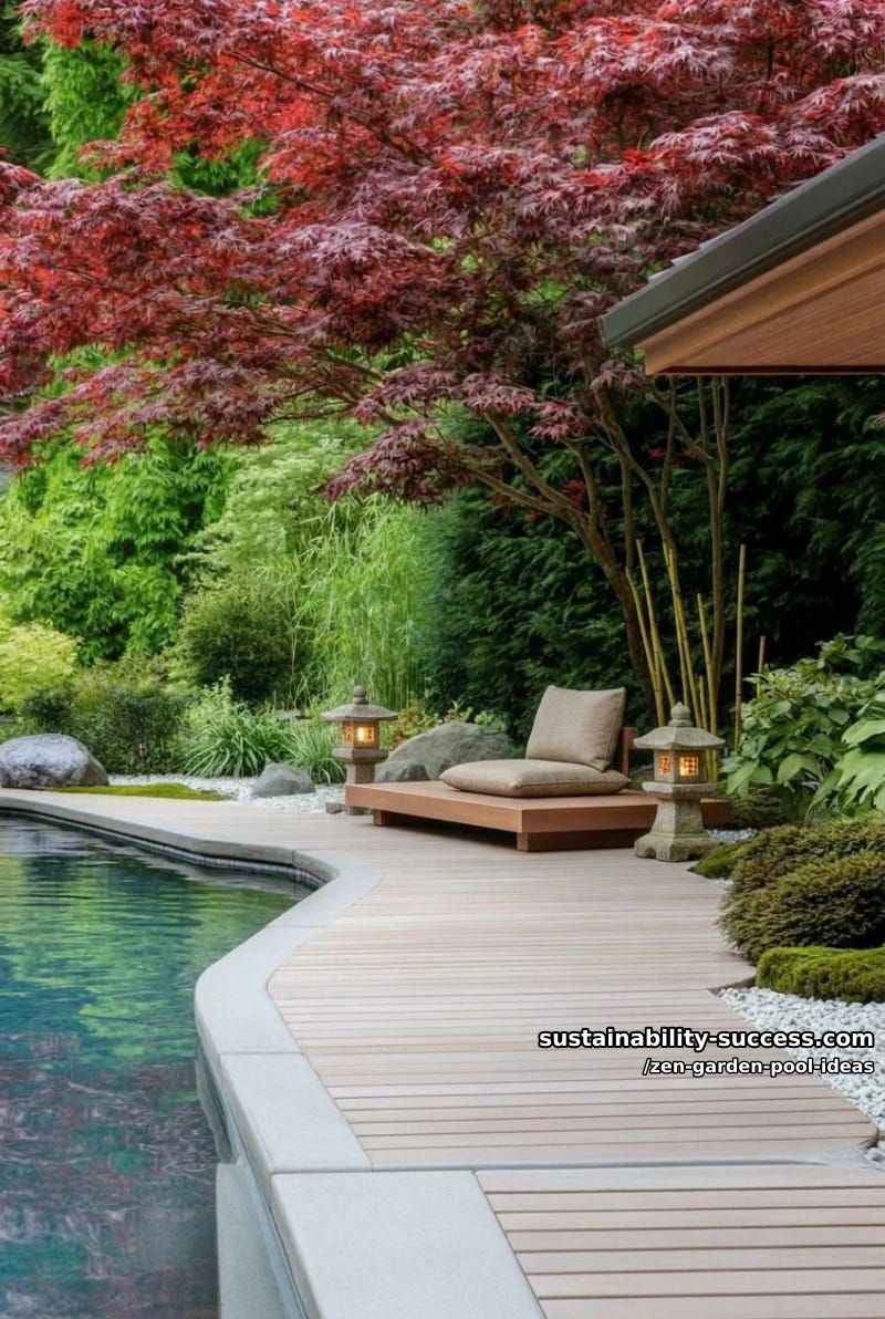 poolside meditation deck shaded by leafy japanese maples 1