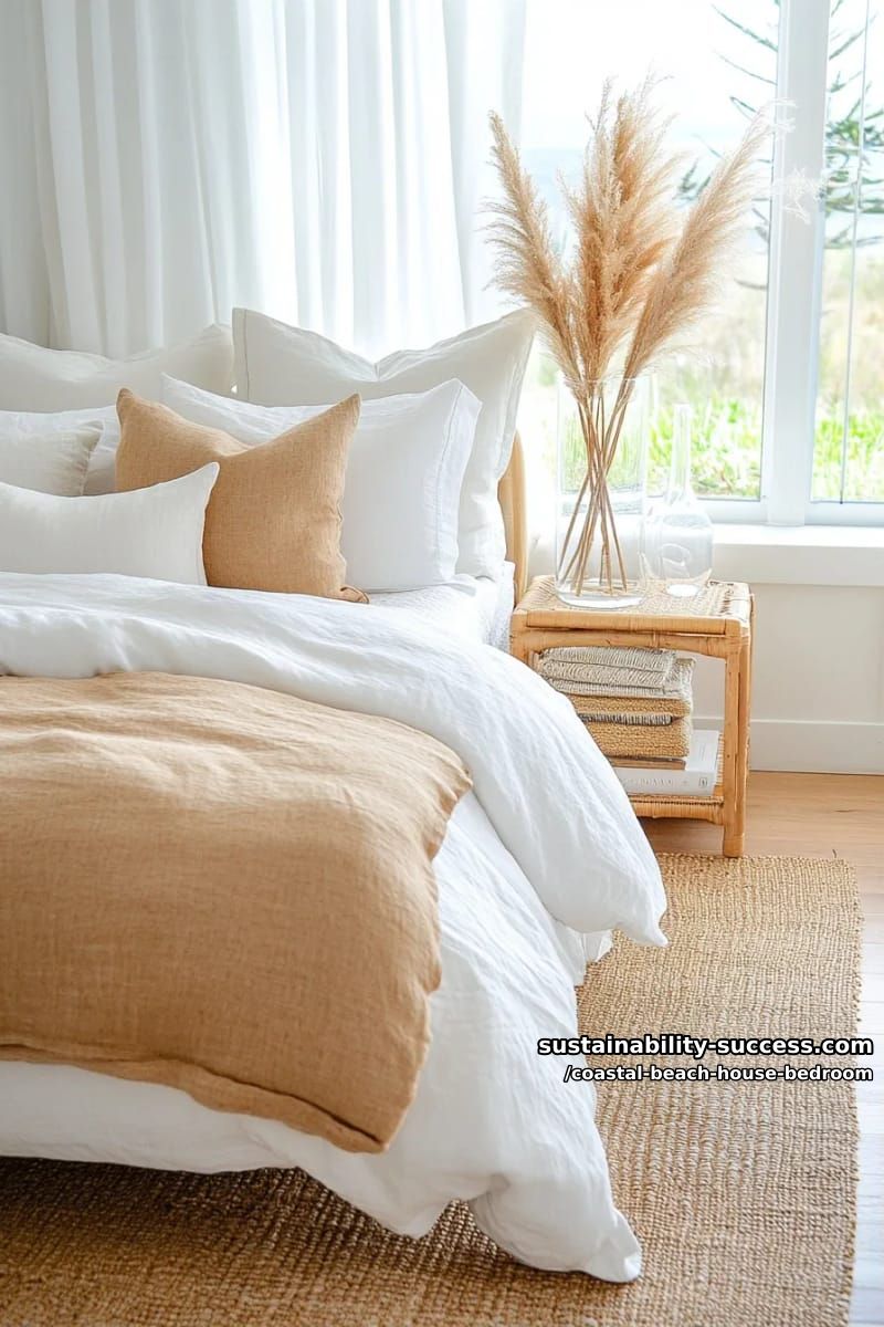 rattan bedside tables styled with pampas grass vases 1
